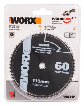 Пильный диск по металлу WORX 60T HSS 115х1,2х9,5 мм