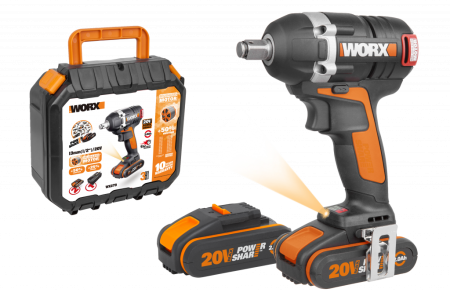 Гайковерт ударный WORX BL WX279.9 аккумуляторный 20V, 300Нм, бесщеточный, 2 аккумулятора по 2 Ач + зарядное устройство, в кейсе