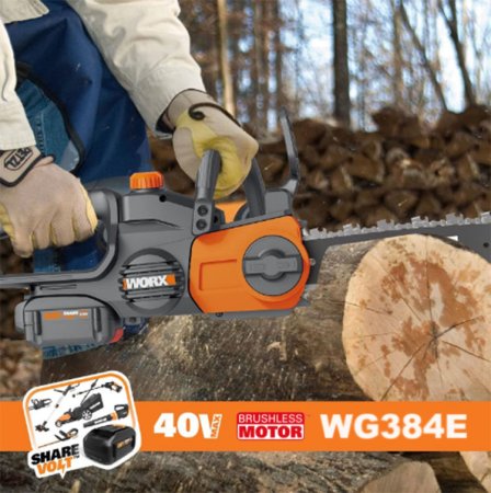 Цепная пила аккумуляторная WORX WG384E.9,40В, 35 см, бесщеточная, Без аккумулятора и зарядного устройства