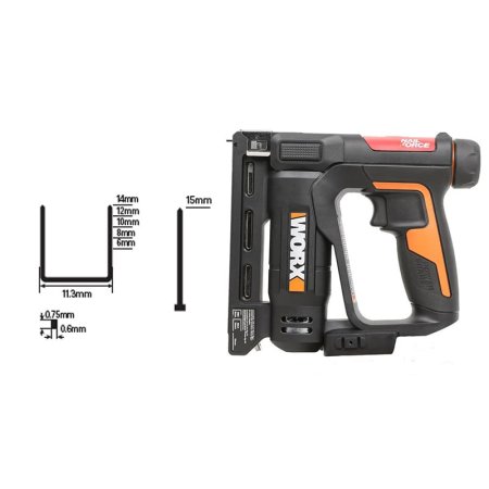 Степлер WORX WX843.9 20V аккумуляторный, 1 аккумулятор 2 Ач + зарядное устройство