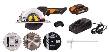 Циркулярная мини-пила аккумуляторная бесщеточная WORX WX531, 20В, 120мм, 2Ач х1, ЗУ 2А
