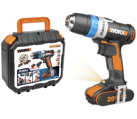 Умная дрель-шуруповерт аккумуляторная WORX WX178.9 AiDrill, 20Нм, 20В, 2 аккумулятора по 2 Ач + зарядное устройство, в кейсе