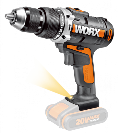 Дрель-шуруповерт ударная WORX WX372.9 аккумуляторная, 20В, Без аккумулятора и зарядного устройства