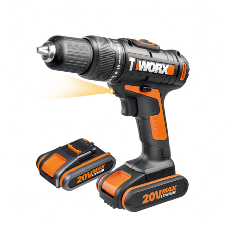 Дрель-шуруповерт ударная WORX WX371.3 аккумуляторная 20V 40Нм, с двумя АКБ на 1.5Ач и ЗУ в 0,4А, 2 аккумулятора по 1,5 Ач + зарядное устройство, в сумке