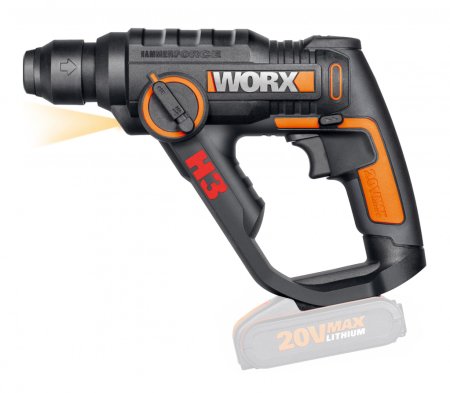 Перфоратор WORX WX390.1 H3, аккумуляторный 20V 1,2Дж, 2 аккумулятора по 2 Ач + зарядное устройство, в кейсе