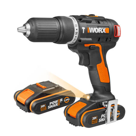 Дрель-шуруповерт ударная WORX WX367 аккумуляторная 20V 40Нм, бесщеточная, 2 аккумулятора по 1,5 Ач + зарядное устройство, в кейсе