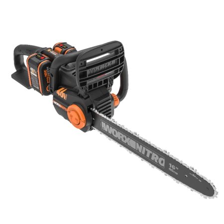 Цепная пила аккумуляторная WORX NITRO WG385E 40V, 40 см, бесщеточная, 2 аккумулятора по 4 Ач + двойное ЗУ 2x2A