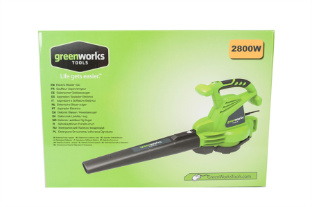 Воздуходув-садовый пылесос электрический GREENWORKS GBV2800, 2800W