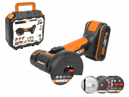 Угловая шлифмашина WORX WX801.9 аккумуляторная 20V, 76мм, 1 аккумулятор 2 Ач + зарядное устройство, в кейсе