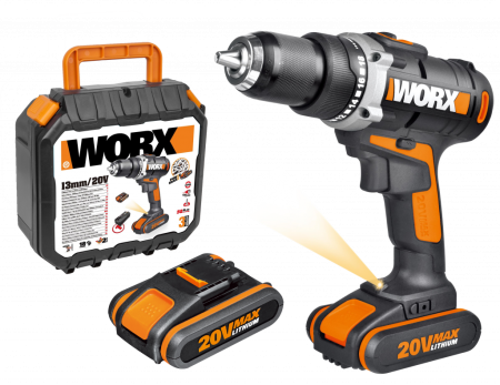 Дрель-шуруповерт аккумуляторная WORX WX183.9, 50Нм, 20В, 2 аккумулятора по 2 Ач + зарядное устройство, в кейсе